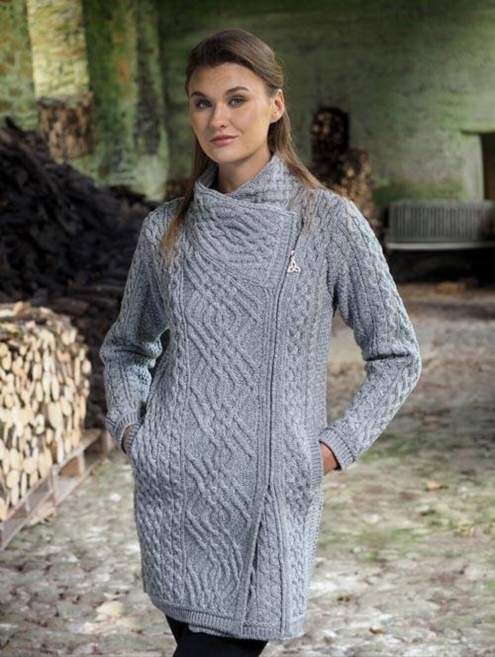 Aran CABLE KNIT SIDE ZIP COAT size XS in EUC